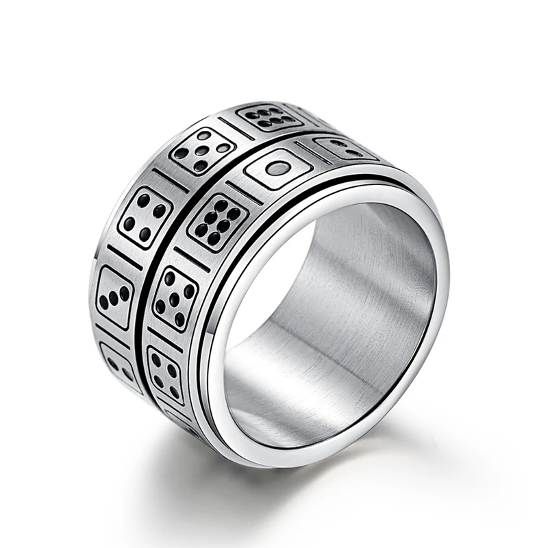 

Punk Style Double Layers Dice Spinner Rings for Men Women Exaggerated 14mm Stainless Steel Wedding Band Anillos Fashion Jewelry