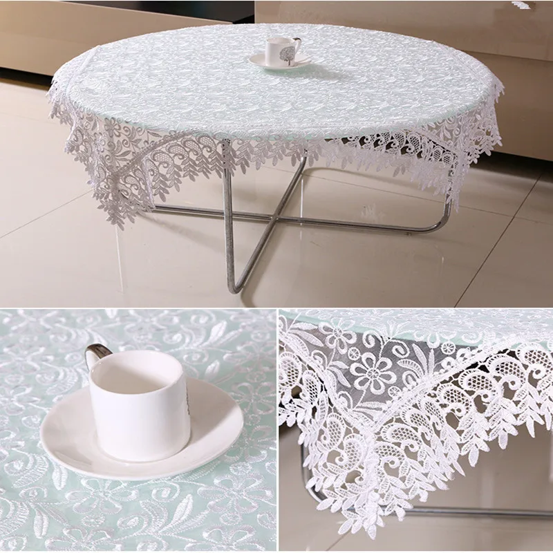 Белая элегантная кружевная скатерть из полиэстера с вышивкой вышитая Цветочная