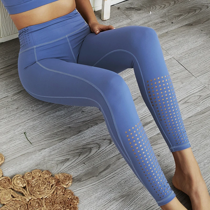 

Women's Clothes For Sports Yoga Two Pieces Blue Solid Color Mesh Fitness Suit Moisture Wicking Yoga Clothes Ladies Sports Suit