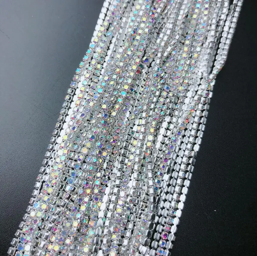 ss4 03 ab silver Ss4 1,4 мм стразы на цепочке, Необычные кисточки с драгоценными камнями, отделка кристаллами струйный Розовый Синий Блестящий DIY Ювелирная цепочка для дизайна ногтей - Цвет: ss4 03 ab silver