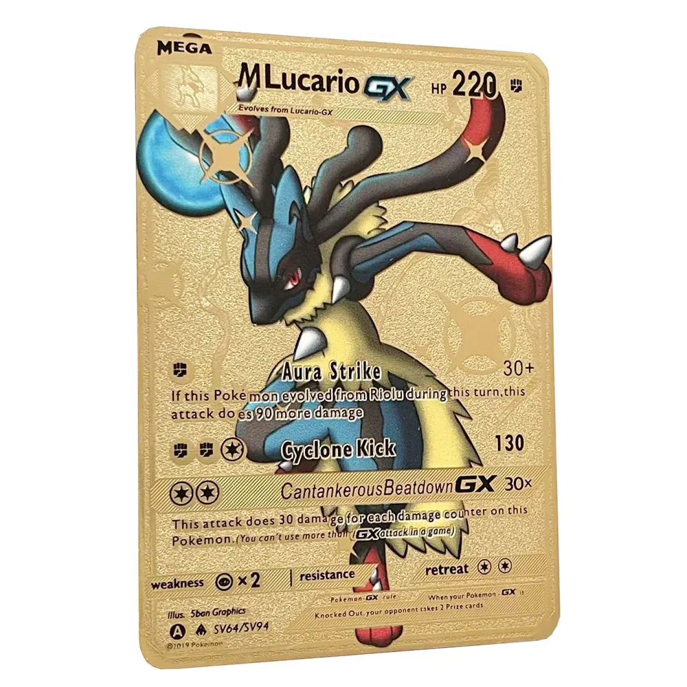 DIY Mega Lucario GX золотые карты покемона в английском железном металлическом покемоне