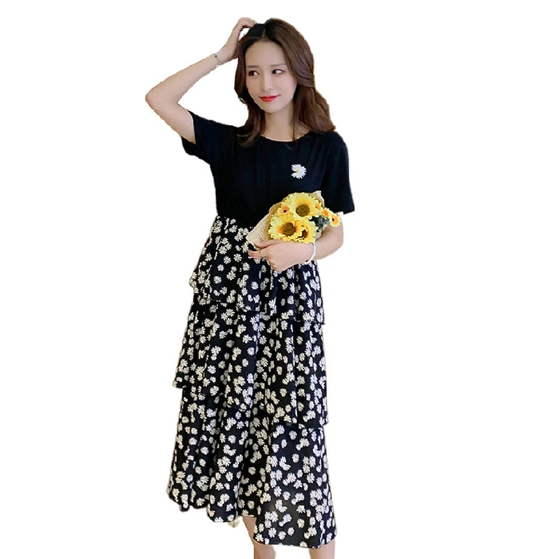

8012# Summer Floral Printed Patchwork Cotton Maternity Nursing Dress Casual Breast Feeding Clothes for Pregnant Women Pregnancy