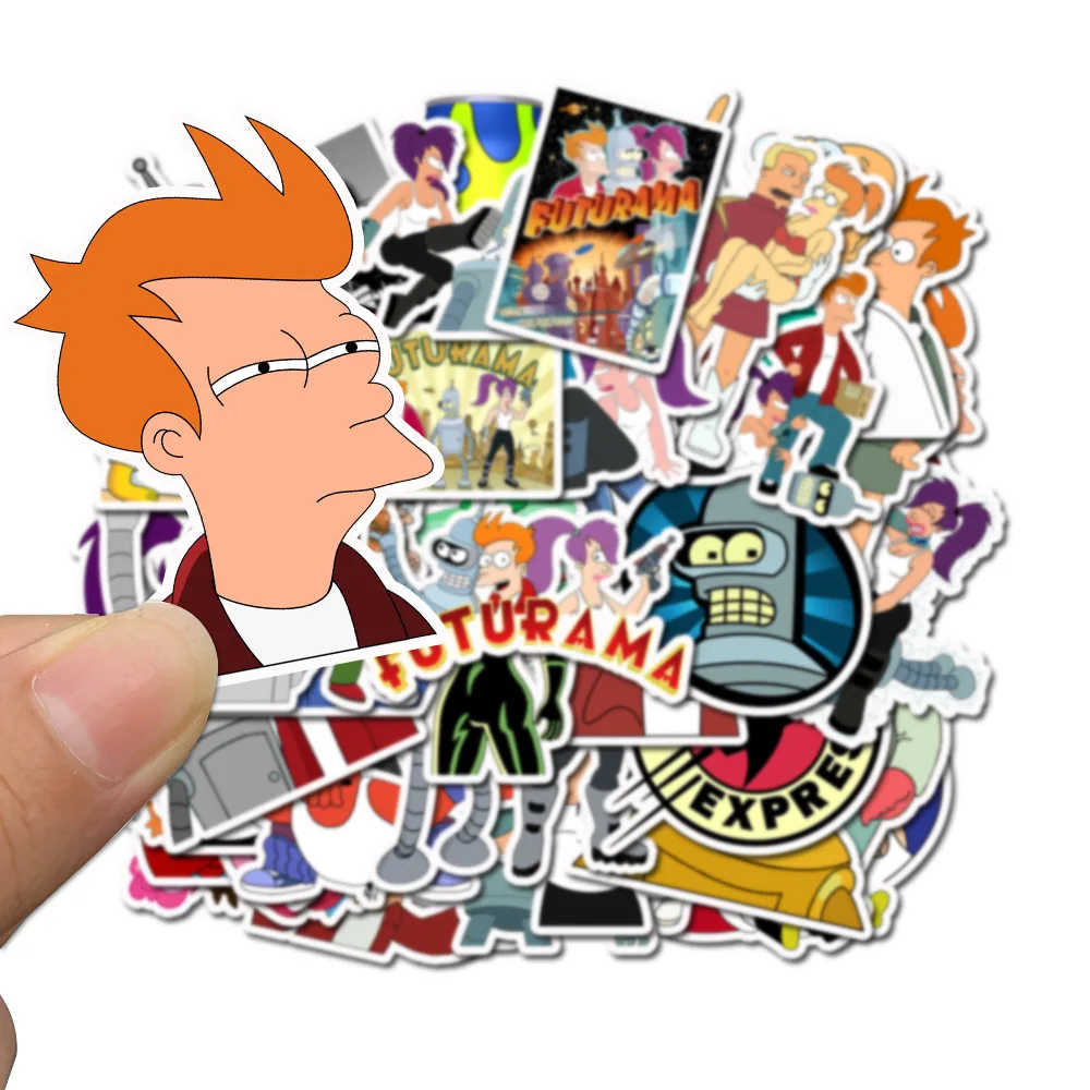 Lote de 10/50 animaciones de dibujos animados para ni&ntilde;os, pegatinas de Futurama, grafiti personalizado, equipaje decorativo, juguetes impermeables-5