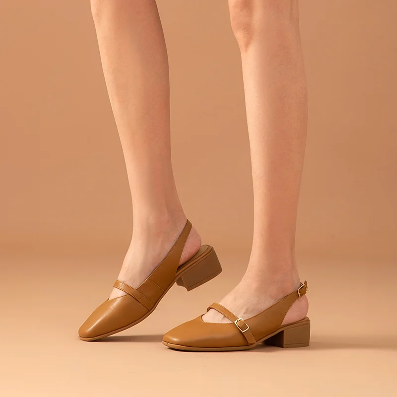 BeauToday/женские босоножки из телячьей кожи с квадратным носком и ремешком на пятке