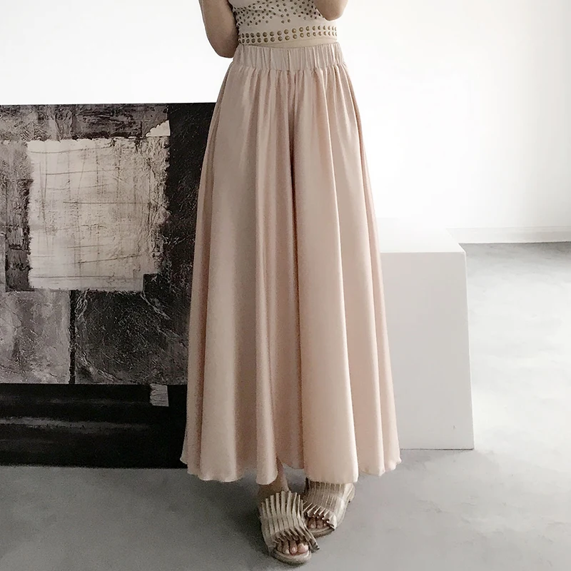 Женские атласные расклешенные брюки макси повседневные широкие с высокой талией