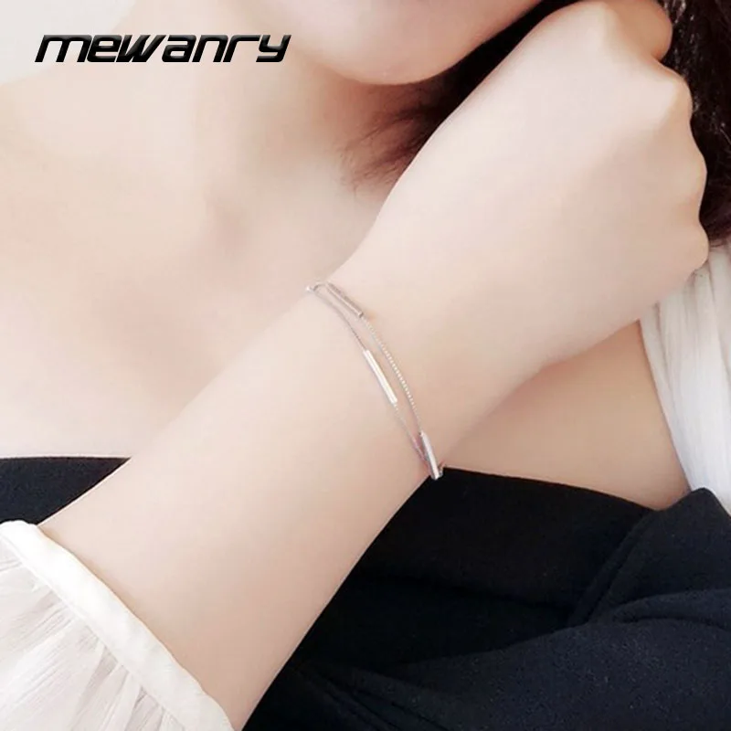 

Mewanry 925 Sterling Silver Bracelet Trend Elegant Minimalist Sweet Double Chain Party Jewelry Birthday Gift for Women Wholesale