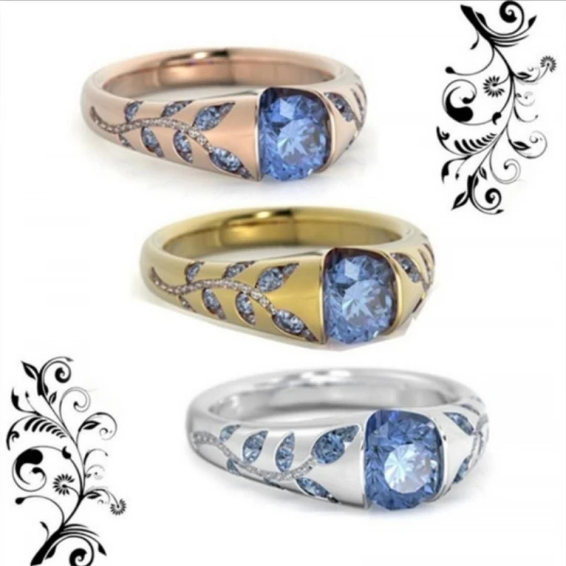 

Exquisite Sapphire Ring Two Tone Elegant Vine Ring Diamond Jewelry Annviersary Gift Engagement Wedding Band Rings for Women