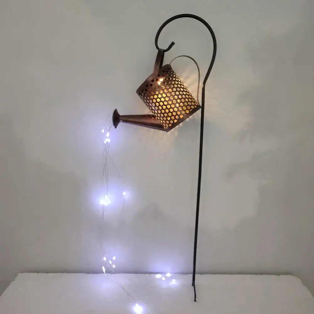 

Solar Powered Wrought Iron Hollow Out Lamp Metal Watering Can Sprinkles Fairy Light LED Outdoor Garden Waterproof Shower Light