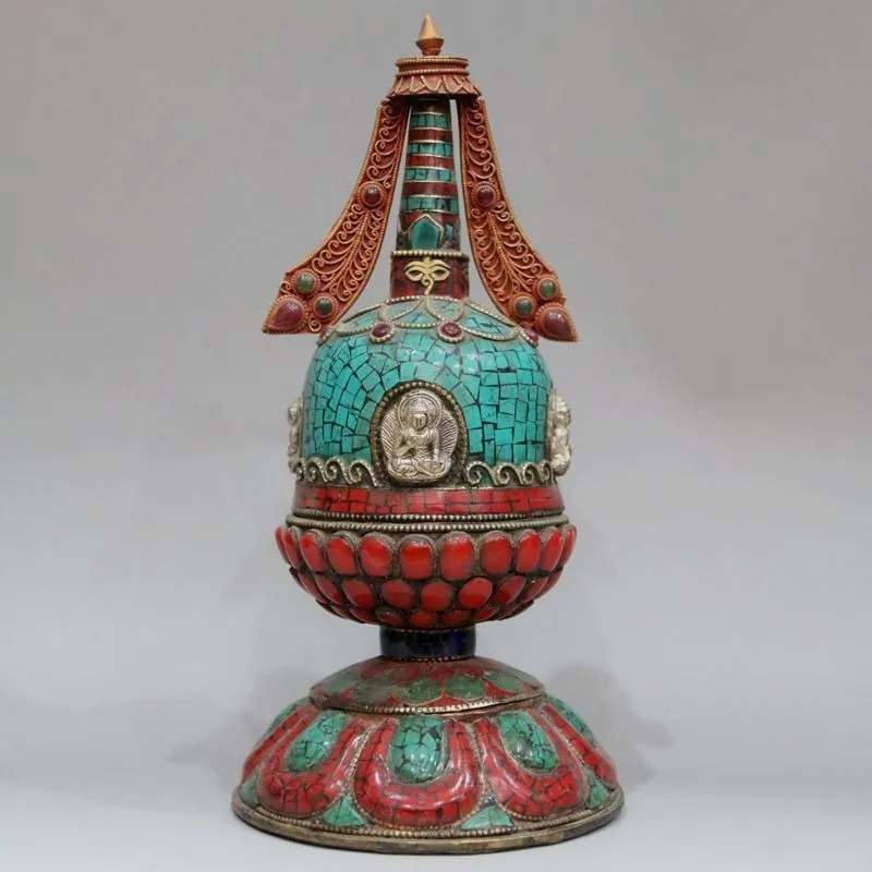 

Elaborate Tibetan gold and copper inlaid with artificial Turquoise Buddhist rotating Bible