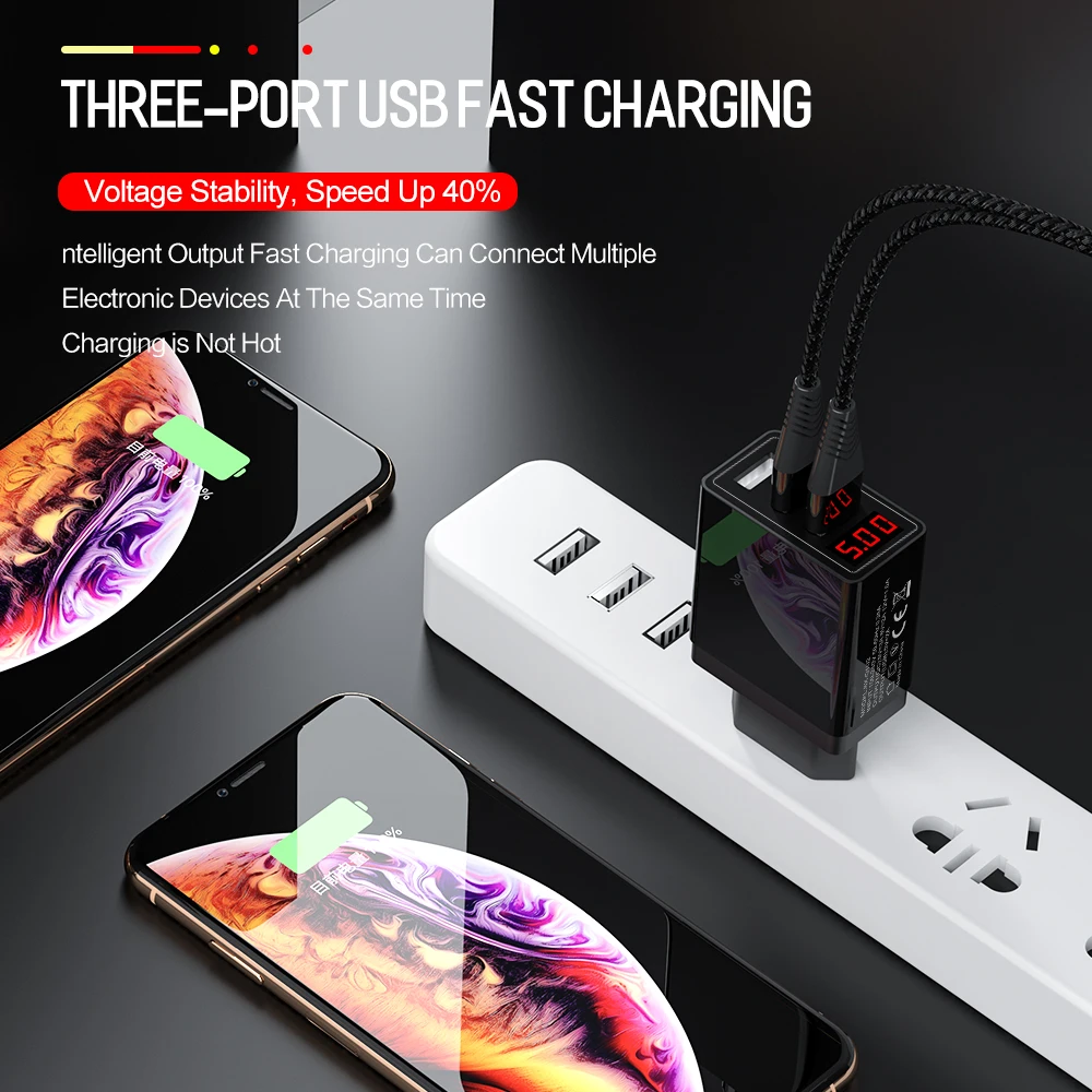 Зарядное устройство USB Quick Charge 3 0 с светодиодный дисплеем для iPhone X 8 7 быстрое