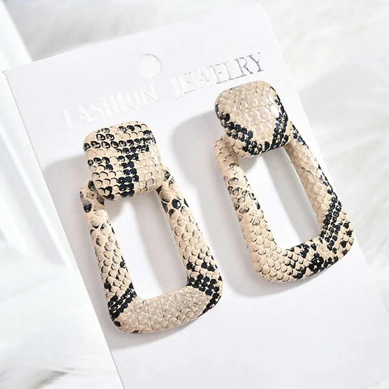 Pu wrapped cloth button imitation animal skin leopard snake trapezoid Ear Studs Earrings DIY accessories | Украшения и аксессуары