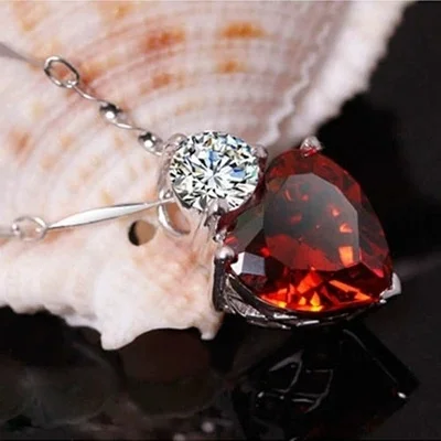 1 комплект ювелирных изделий красное сердце циркон серьги + ожерелье свадебный |