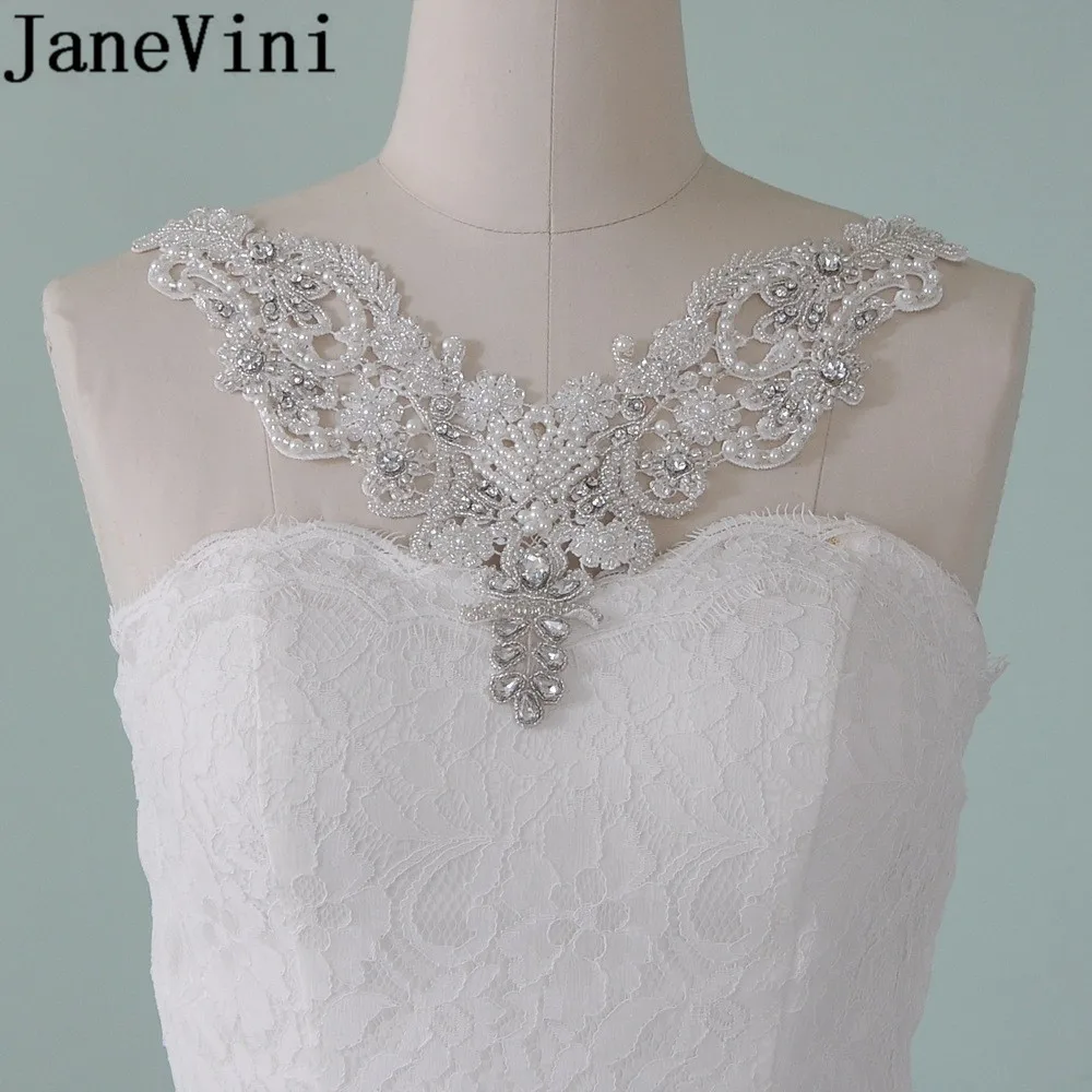 

JaneVini 2019 Luxury Bridal Necklace Crystal Pearl Lace Beading Bride Shoulder Chain Lace-Up Necklaces Women Wedding Accessories