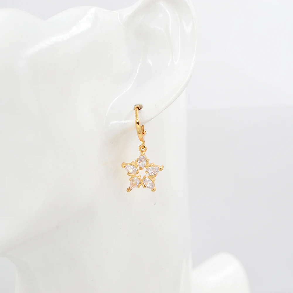 Женские Разноцветные серьги подвески с фианитом золотые в форме звезды