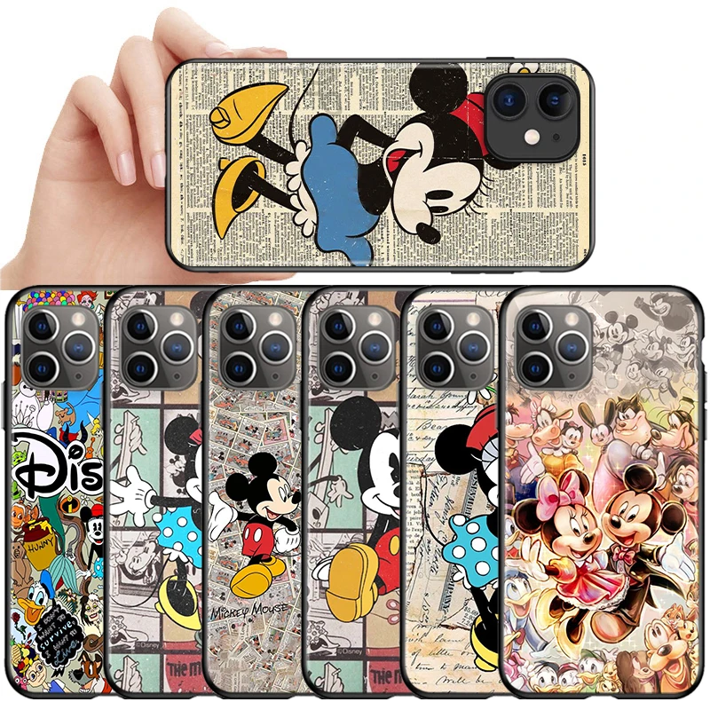 

Disney Retro Mickey Black Phone Case For Apple iPhone 13 12 11 SE 2020 XS XR X 7 8 6 mini Plus Pro MAX Silicone Cover