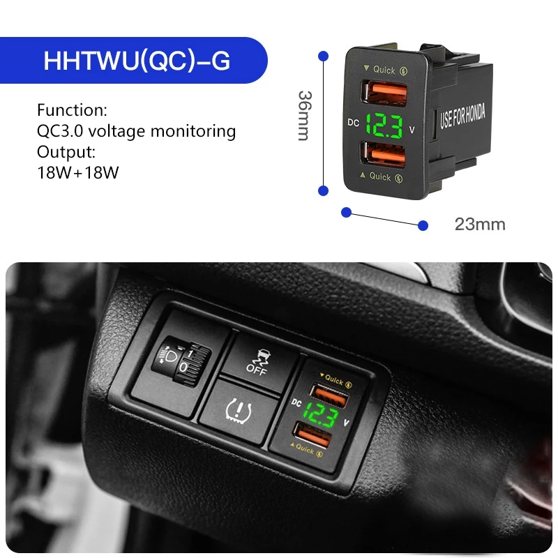 

36W Fast Car Charger QC3.0 Dual USB Fast Charger Waterproof Mobile Phone Charger for Honda
