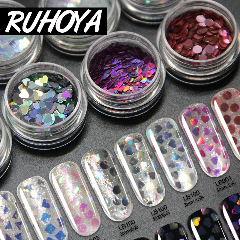Ruhoya 1 шт. 3D AB Маникюр блестки порошок цветной луна сердце круг звезда дизайн