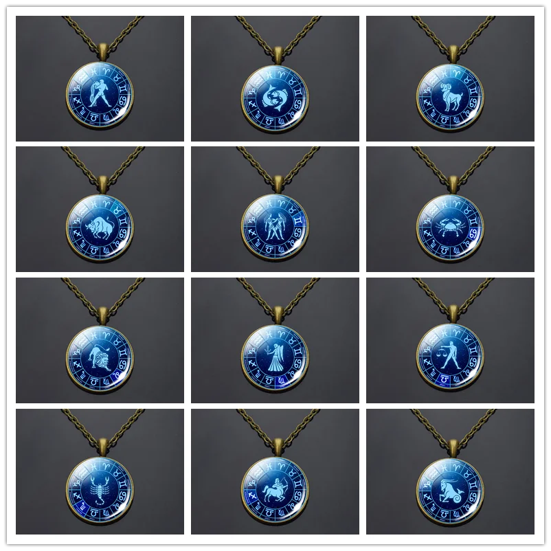 Винтажное 12 ожерелье зодиака Овен Телец Дева Козерога Стрелец Лев рыбы Водолей