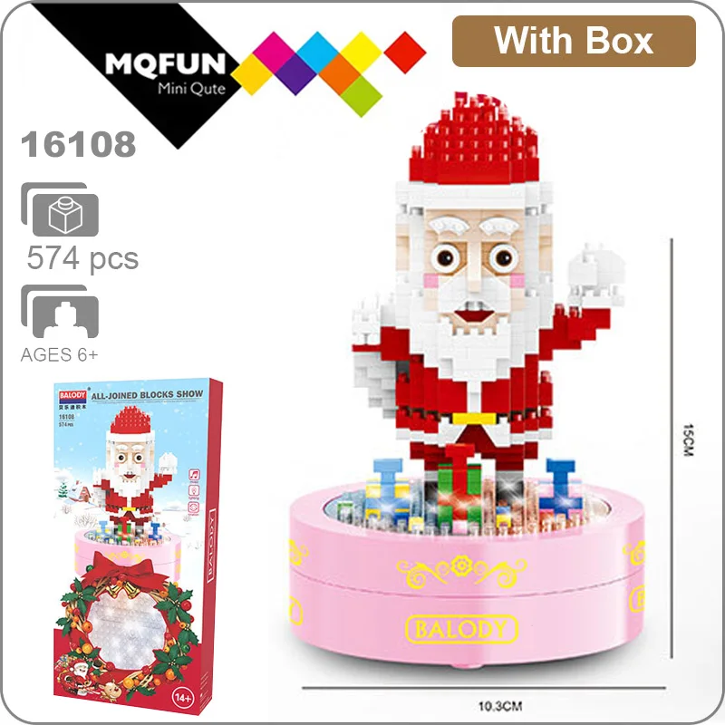 Balody LED flash light musical Christmas Box Snow man Santa Claus Educational Toy brinquedos Model Building Bricks Girl Gifts | Игрушки и