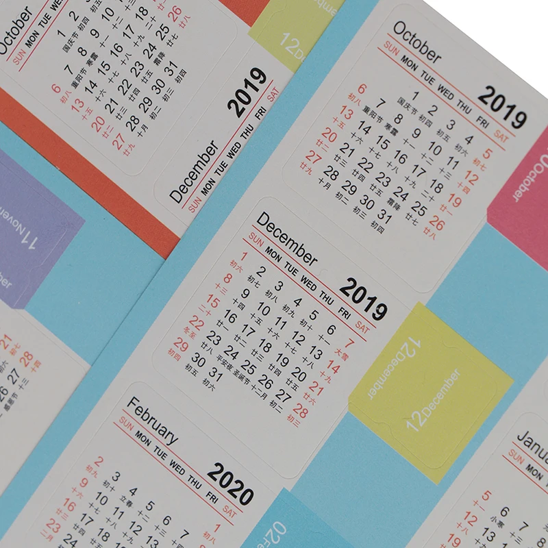 2019 2020 Новая цветная наклейка с календарем из мультфильма Васи украшение для