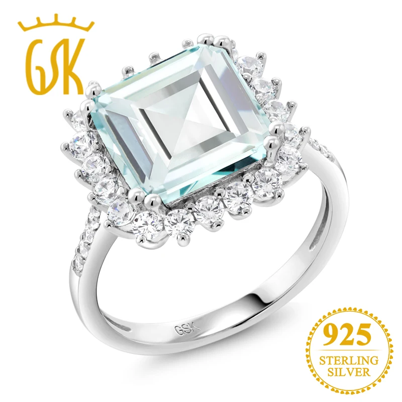GemStoneKing 4 83 Ct Octagon Cut небесно-голубой искусственный Аквамарин винтажные кольца для
