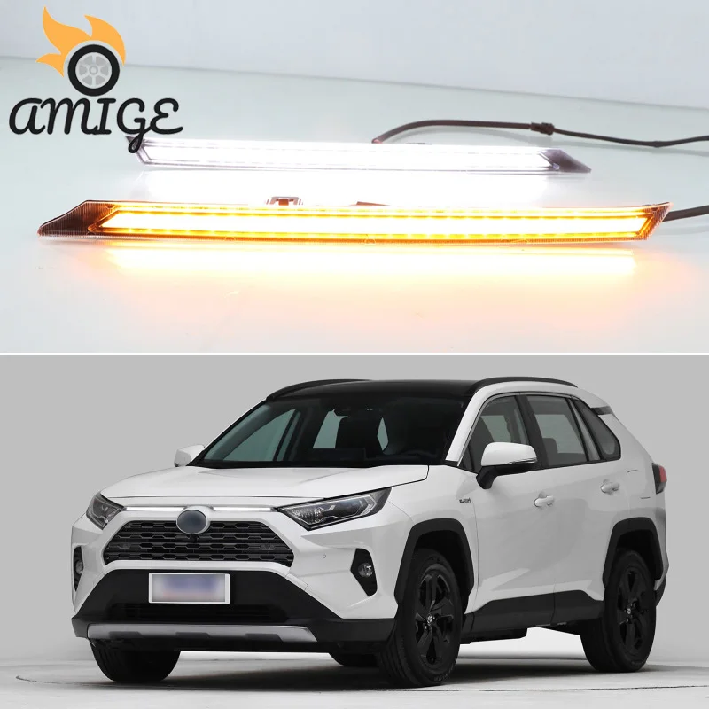 

Car LED DRL Daylamps For Toyota RAV4 2019 2020 Yellow Turn Signal Daytime Running Light Automobile Cover Decoration Light