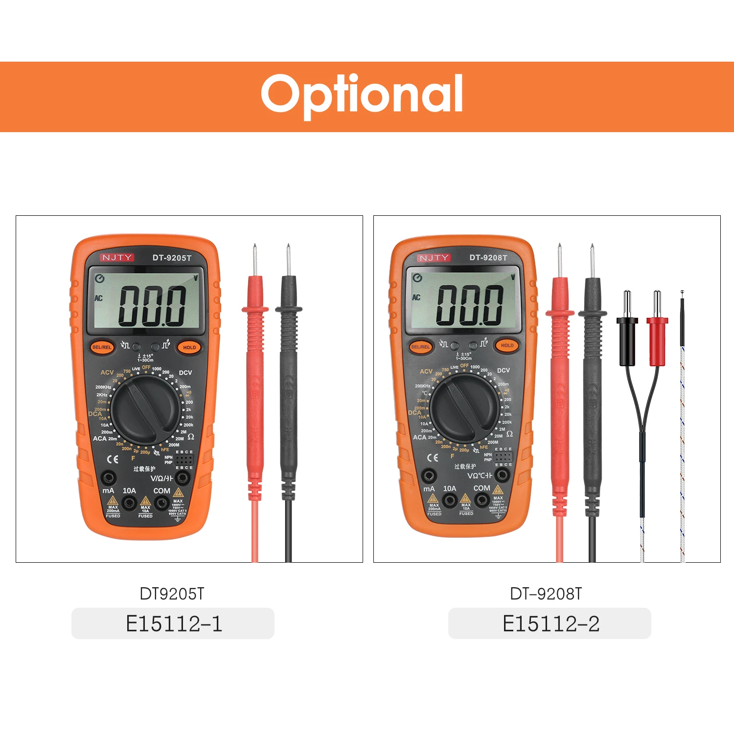 

NJTY DT-9208T 2000 Counts Multimeter Digital Universal MeterTrue RMS LCD Multipurpose for Measuring AC/DC Current AC/DC Voltage
