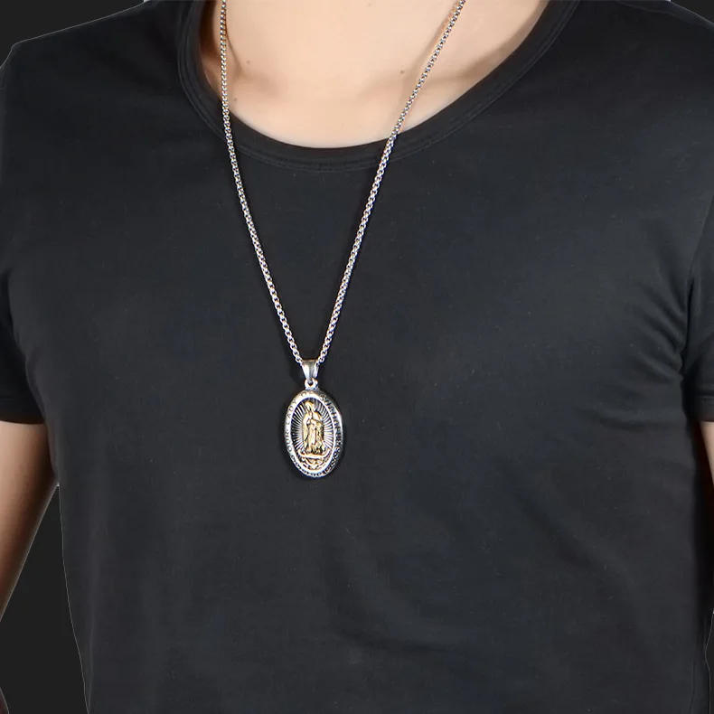 Цепочка Megin D титановая для мужчин и женщин кулон-значок в виде Богородицы Девы