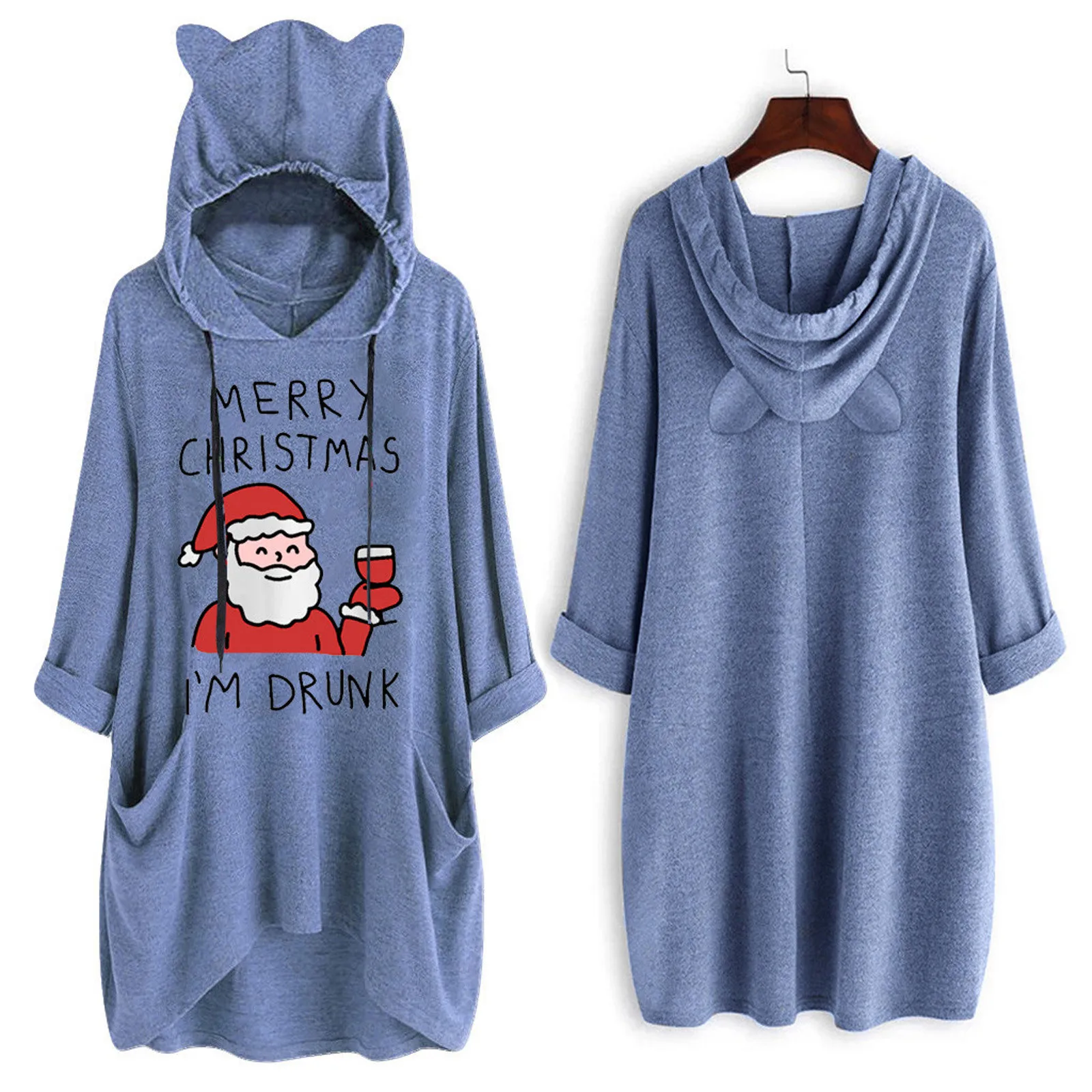40 # женское повседневное рождественское платье с капюшоном и кошачьими ушками