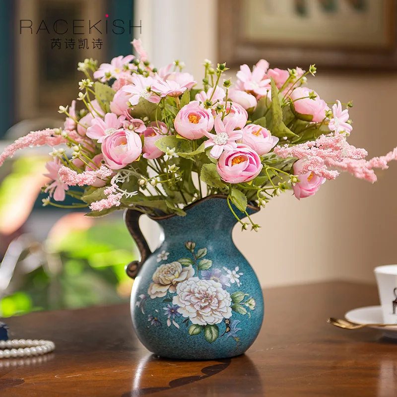 

Creative Vase Blue Ceramic Pattern Vase Home Living Room Desktop Flower Arrangement Decoration Ornament Bottle