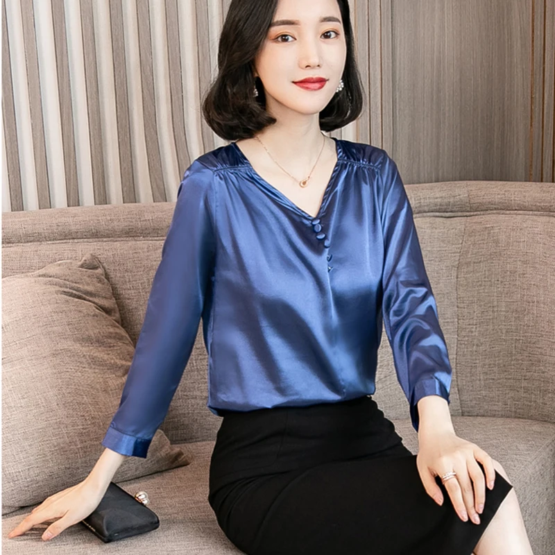 2019 весенне летняя модная повседневная элегантная однотонная шифоновая блузка