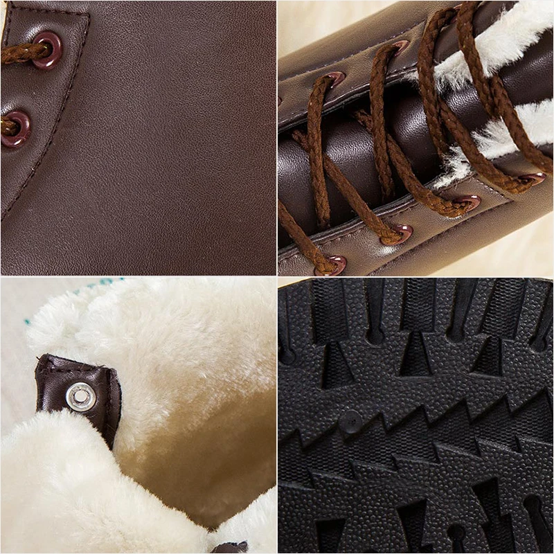 

2020 Winter Boots Women Ankle Boots Warm PU Plush Winter Woman Shoes Sneakers Flats Lace Up Ladies Shoes Women Short Snow Boots