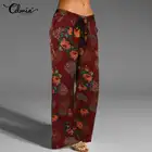 Повседневные свободные осенние брюки Celmia, женские брюки с принтом, льняные свободные длинные брюки на шнуровке, винтажные женские брюки большого размера