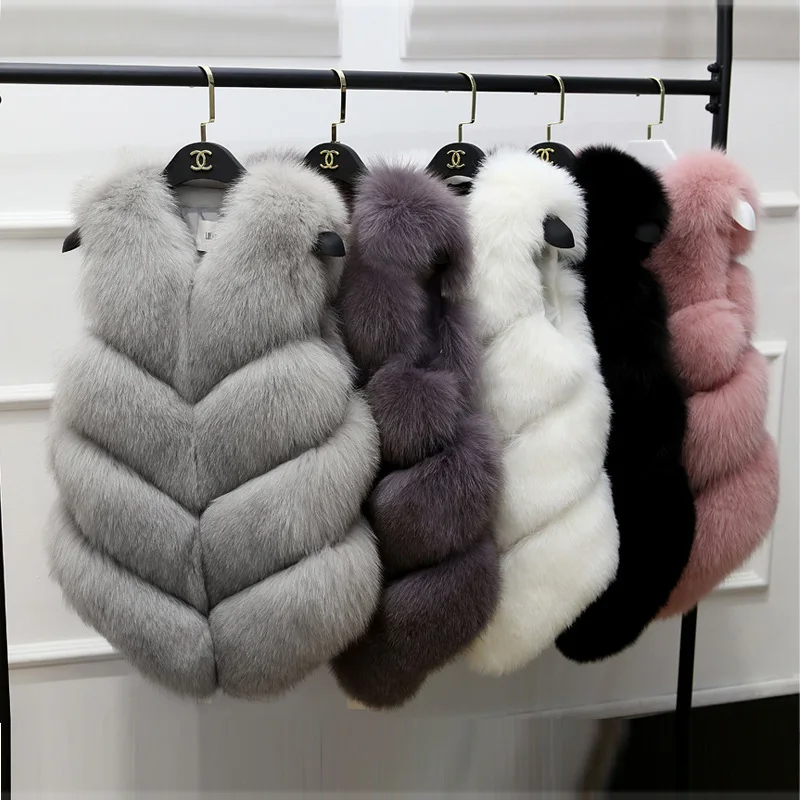 

Hot selling new fur vest imitation fox hair medium and long women's vest, slim slim fitting splicing coat