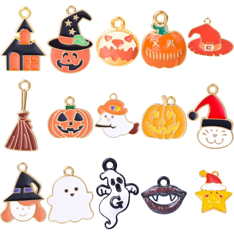 

Mix 15pcs Kawaii Cartoon Halloween Charm Pendants For Jewelry Making Charms Alloy Accessories Handmade Materials Enamel Supplies