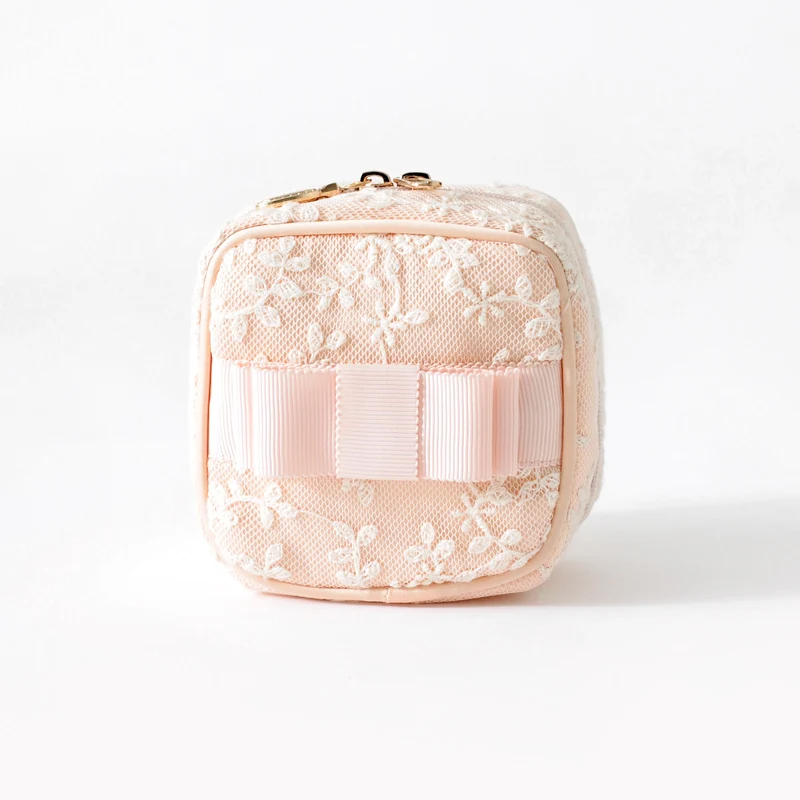 Lace pink Коробка для ювелирных изделий с вишневой вышивкой, Дорожный Чехол для упаковки ювелирных изделий, небольшой органайзер для макияжа, сумка для ювелирных изделий, кольцо, серьги, помада, чехол, подарок - Цвет: Lace pink