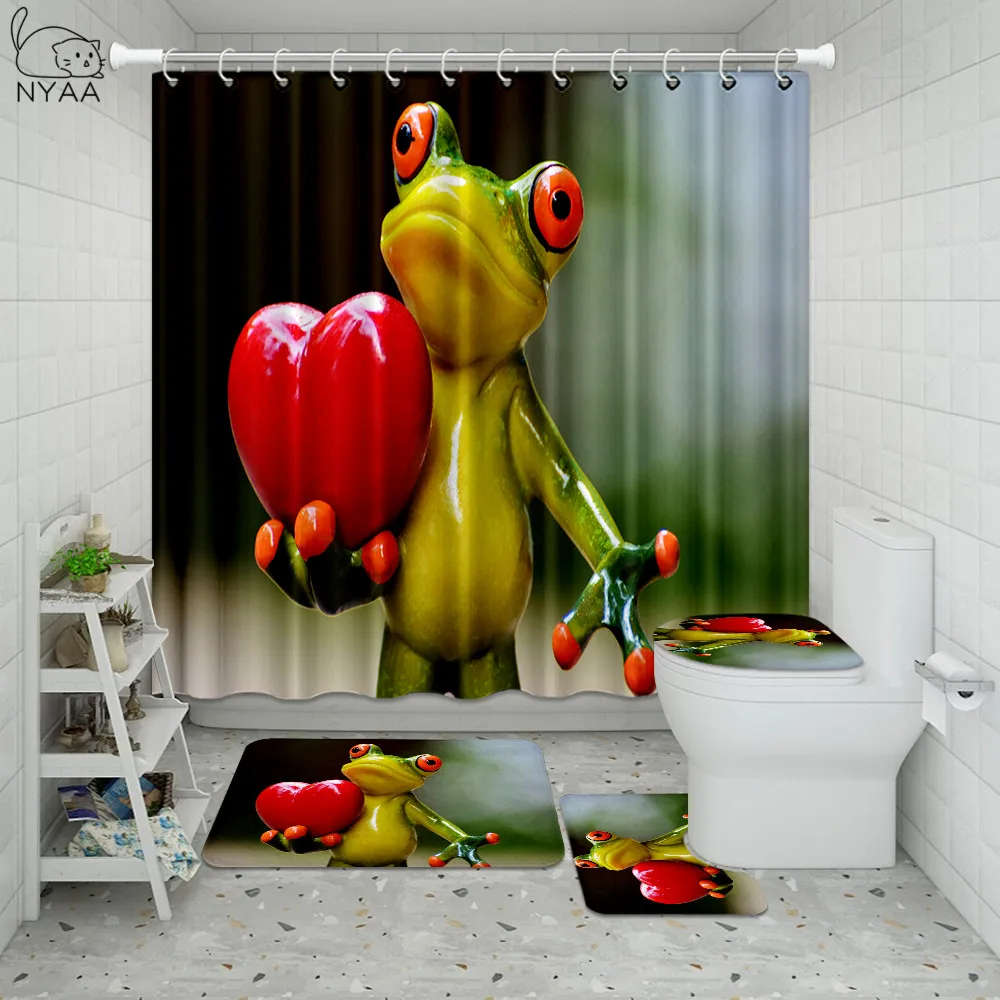 Comprare NYAA 4 Pcs Rana Di Cartone Animato Tenda Della Doccia Bagno Tappetini Set Da Bagno Zerbino Set Accessori Per Il Bagno Con Ganci