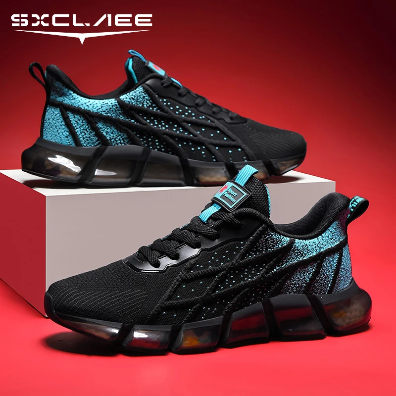 

Sxclaee Non-Leather Men Casual Shoes Breathable Sweat-absorbent Flying Knit Upper Sneakers Non-slip Wear-resistant Sports Shoes