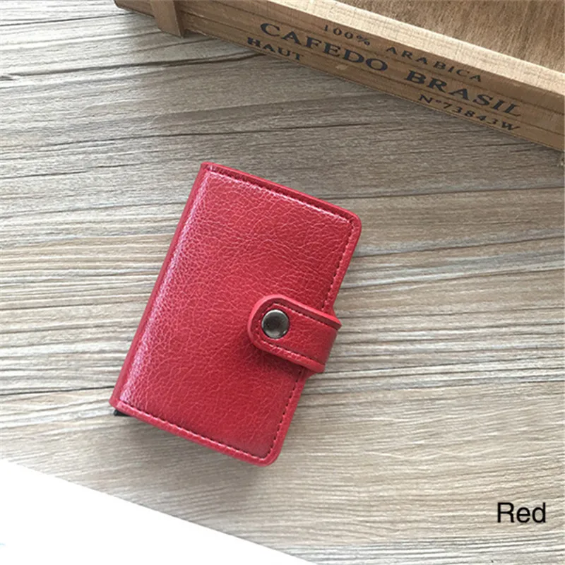 BYCOBECY, новинка, кнопка, кредитный держатель для карт, RFID Блокировка, минималистичный кошелек, всплывающий, защитный чехол для карт, тонкий Противоугонный держатель для ID - Цвет: Red BAS01