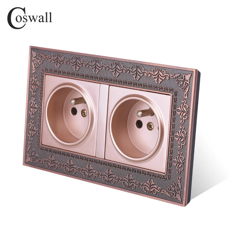 Coswall 16A французская полированная двойная розетка питания красная бронза Ретро
