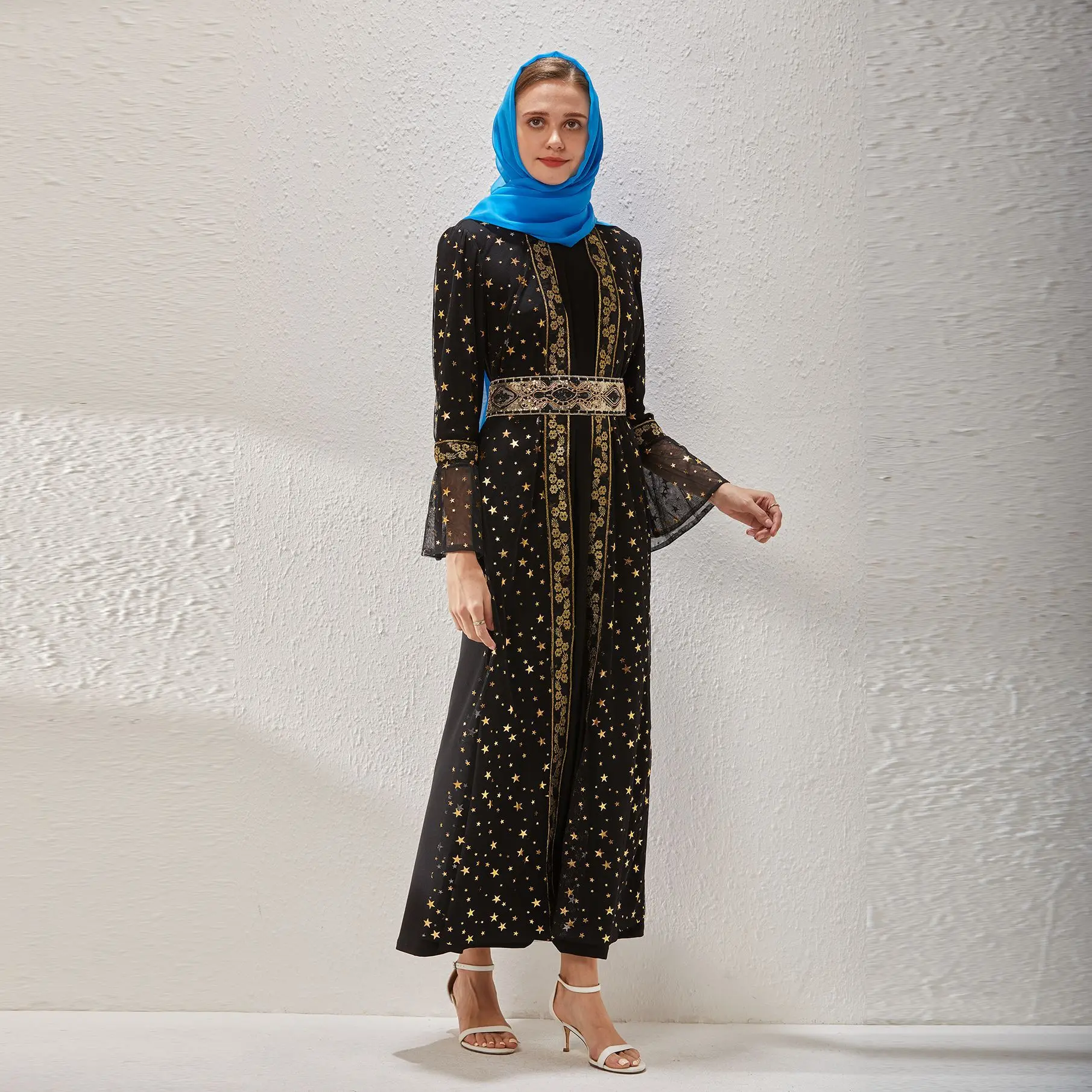 

Arab Plus Size Middle East Dubai Islamic Hui Ethnic Group Ramadan Fake Two-piece Ladies Robe Muslim Long Skirt Muslim Dress