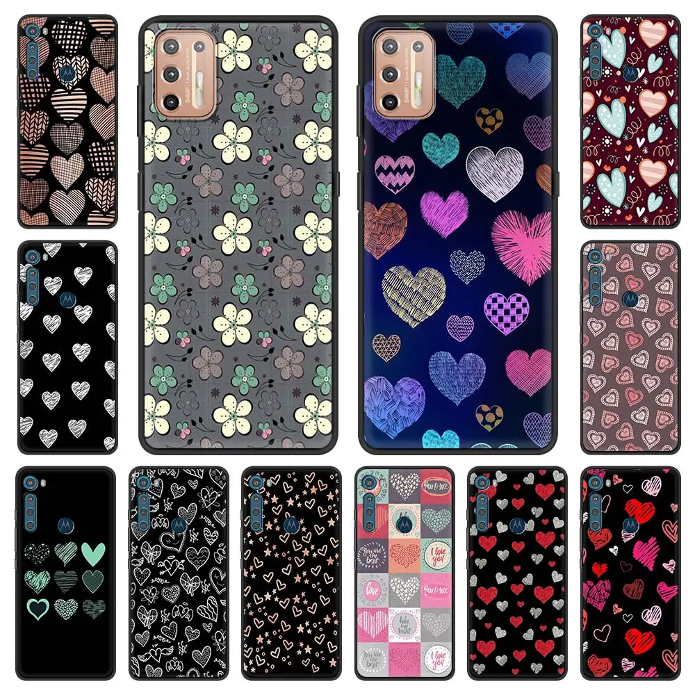 

Cute Love Heart shaped Phone Case For Motorola Moto G9 Play One Fusion Plus G8 Power Lite One Hyper Edge E6s Silicone Cover