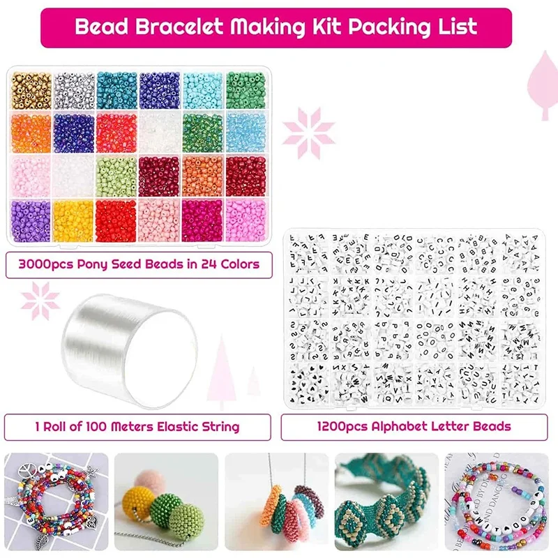 

Bracelet Beads, Jewelry Bead Making, 3000 4mm Pony Seed Beads, 1200 Letter Beads ,Friendship Bracelet and Jewelry Making