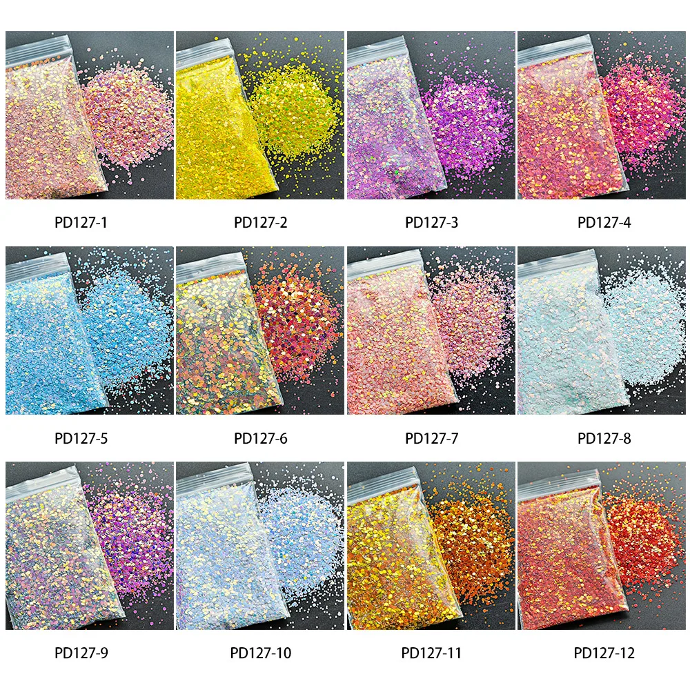 

500g Whosale Holographic Mixed Hexagon Shape Chunky Nail Glitter Sequins Sparkly Flakes Slices Body/Eye/Face Glitter For Nail 7#