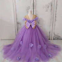 lilac infant toddler baby girls dresses princess ball gown flowers little girl birthday dresses pageant dresses gown bow back
