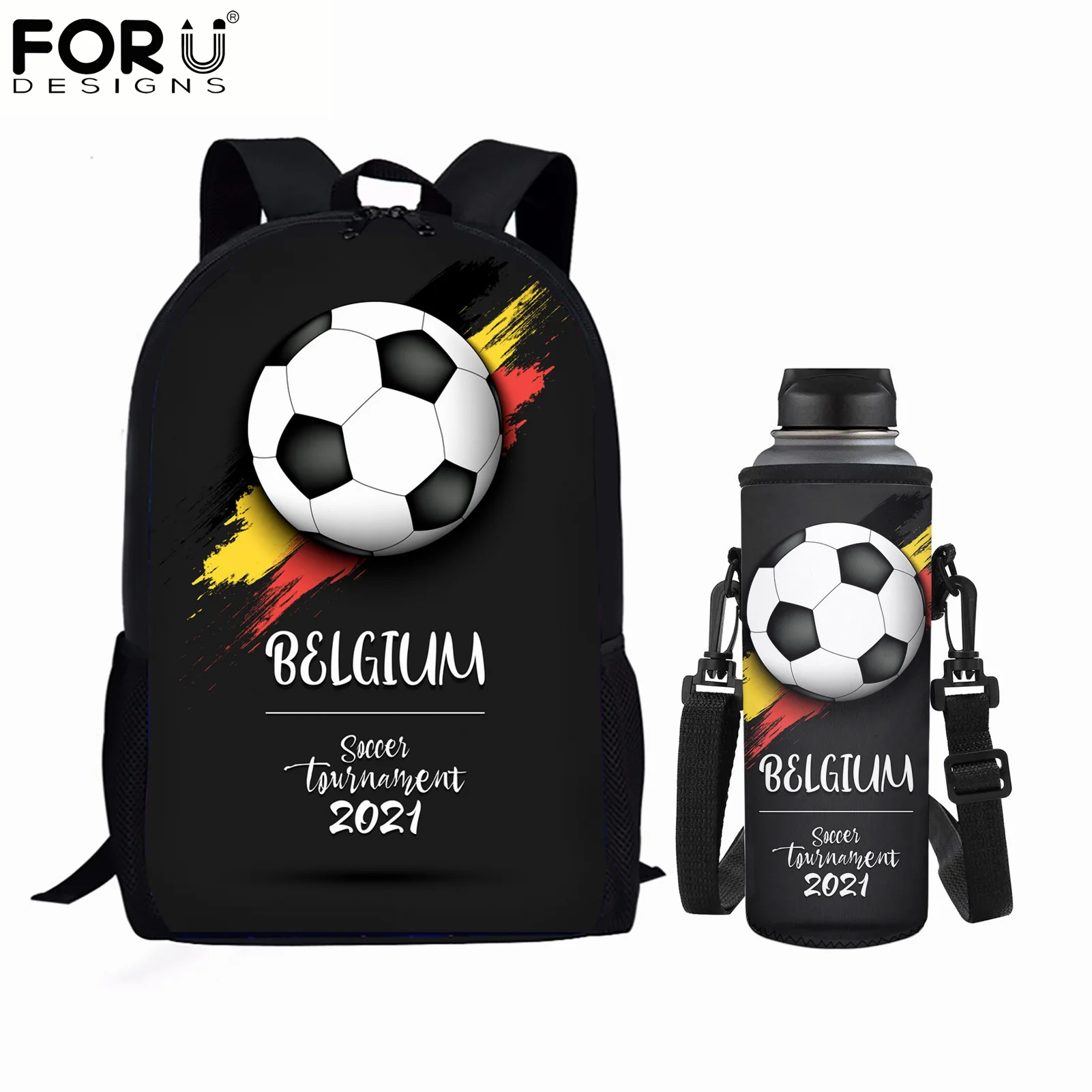 FORUDESIGNS, бельгийские школьные сумки с рисунком футбольного матча для девочек, вместительные школьные сумки для учеников, набор из 2 чехлов дл...