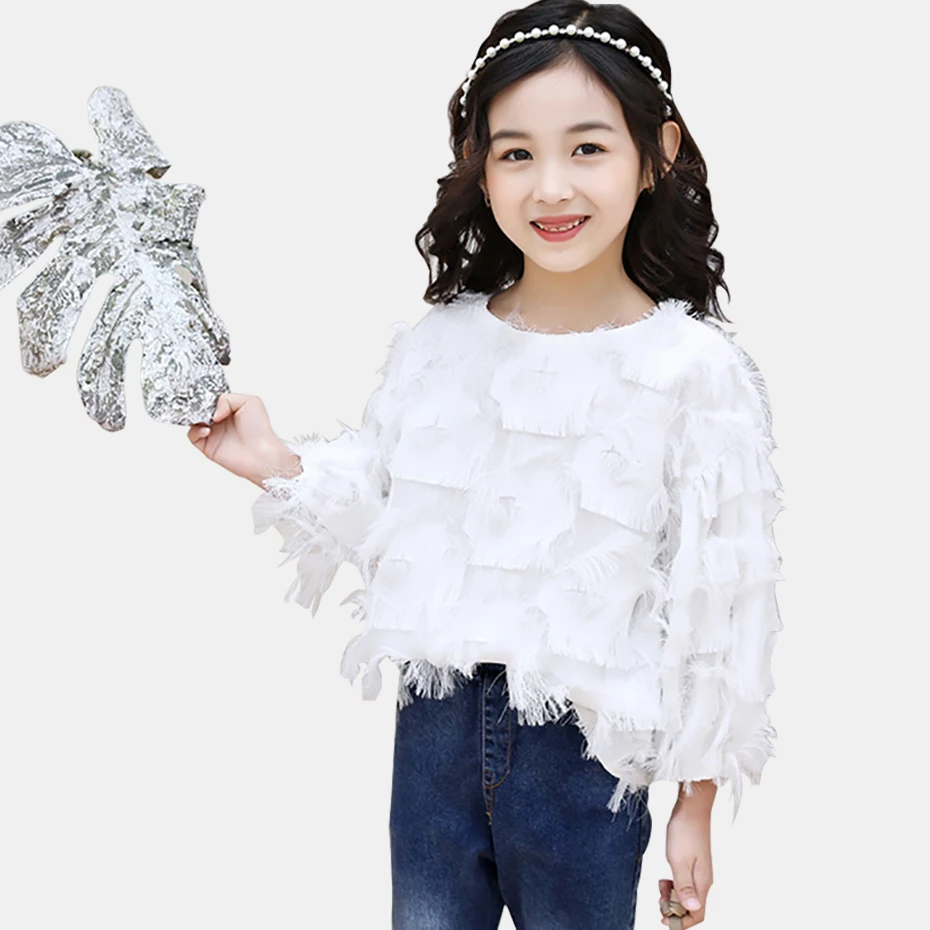 Весенние рубашки для девочек Однотонная футболка детские футболки с кисточками