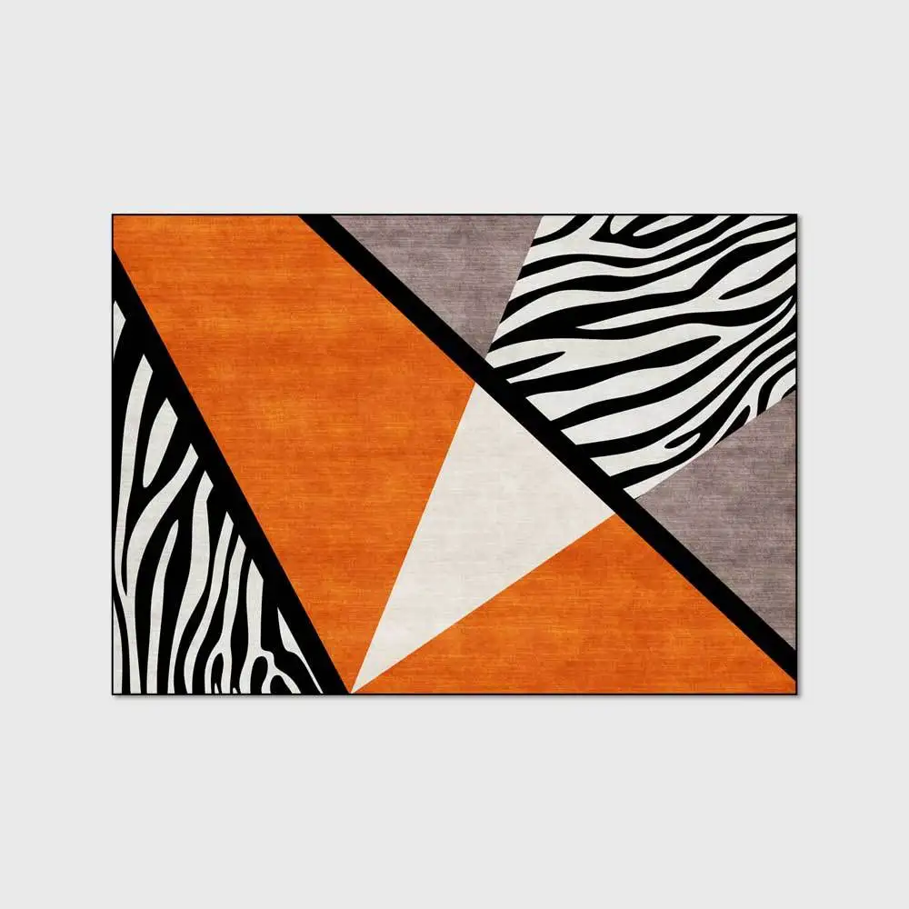 

Modern Nordic Minimalist Geometric Black and White Stripes Orange Living Room Bedroom Bedside Carpet Floor Mats Custom