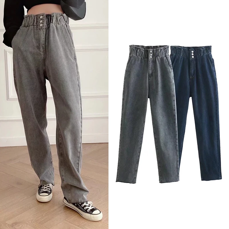 

Jeans Women 2022 Loose Casual Harem Pants High Waist Denim Pants Trousers Female Slouchy Paper Bag Style Jeans MSD2190