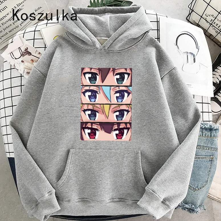 

Kawaii KonoSuba Eyes Hoodies Women Winter Warm Tops Cute Cartoon Graphic Hoody Funny Fashion Unisex Casual Sweatshirts Female